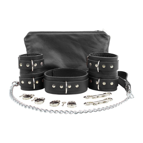 Atlanta Ankle Wrist Cuffs Collar Chain Leash Set Soft Handcrafted Leather