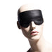 Madison Black Leather BDSM Blindfold with Contrasting Stitching On Model