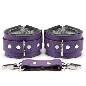 BDSM Leather Ankle & Wrist Cuffs with Collar, Chain, & Leash Set | Bonn Collection