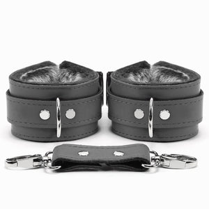 BDSM Leather Ankle & Wrist Cuffs with Collar, Chain, & Leash Set | Bonn Collection
