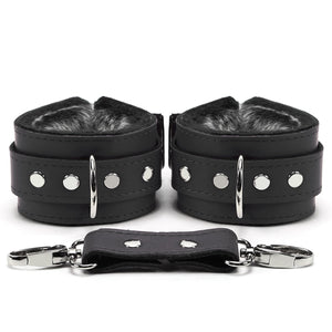 BDSM Leather Ankle & Wrist Cuffs with Collar, Chain, & Leash Set | Bonn Collection