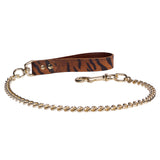 Tiger Print Leather BDSM Chain Leash with Gold-Plated Hardware | Thais Collection