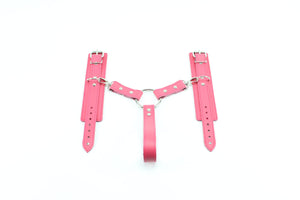 Leather Bondage Wrist Cuffs with Hogtie Restraint & Durable Handle - BDSM Gear | Atlas Collection