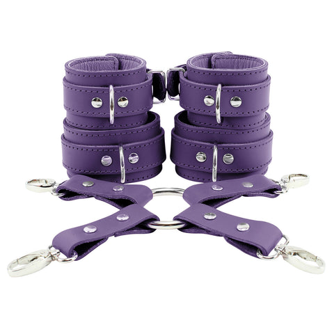 Atlanta Wrist Cuffs and Ankle Cuffs Combo With Hogtie Sturdy Leather Restraints