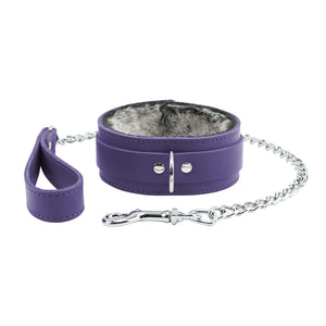 Handcrafted Premium Latigo Leather BDSM Collar and Leash with Chinchilla Faux Fur Lining | Atlas Collection