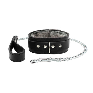 Handcrafted Premium Latigo Leather BDSM Collar and Leash with Chinchilla Faux Fur Lining | Atlas Collection