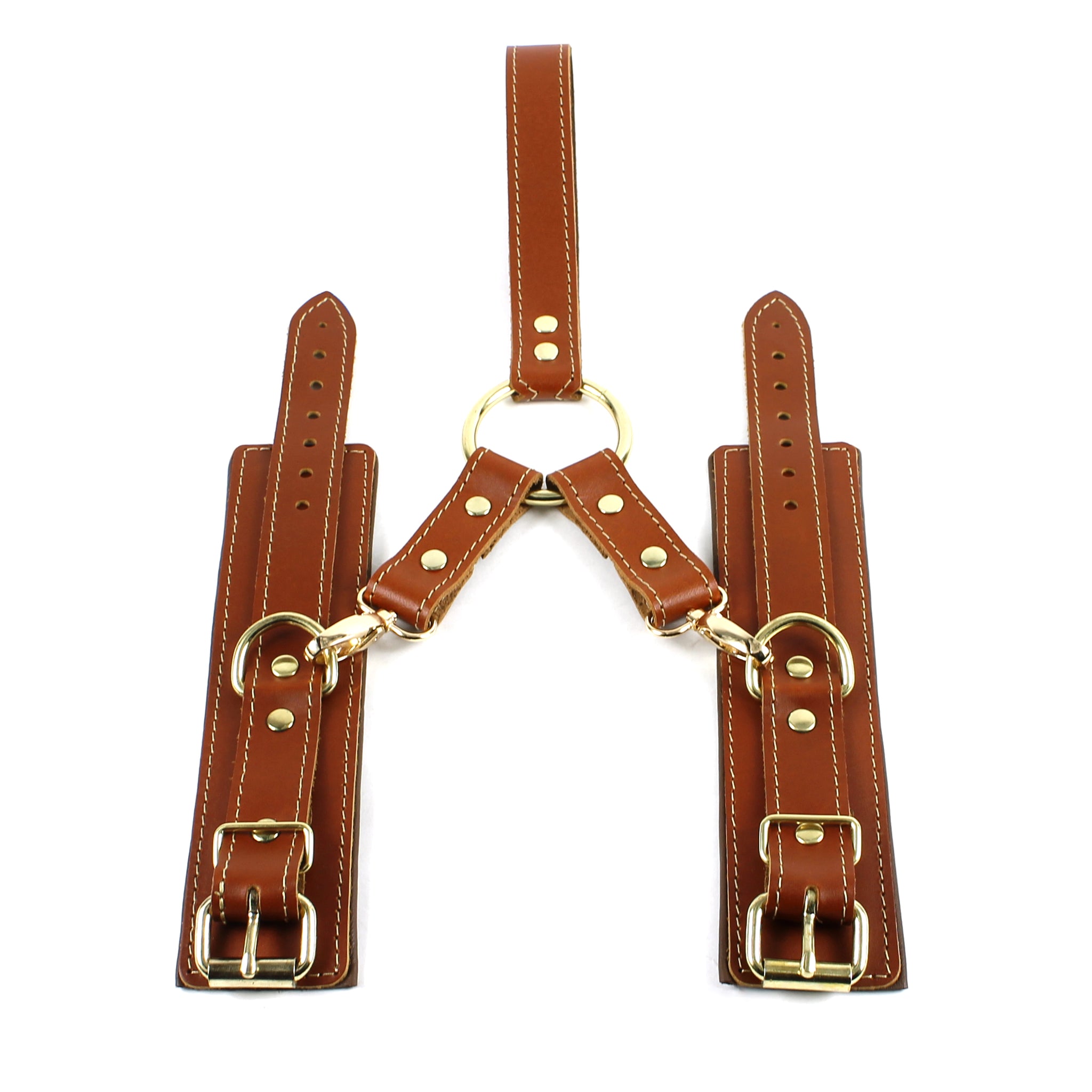 Leather Wrist Restraints with Handle for BDSM Hogtie Play | Fox Collection