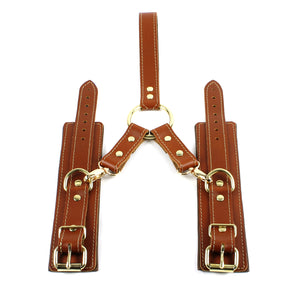 Leather Wrist Restraints with Handle for BDSM Hogtie Play | Fox Collection