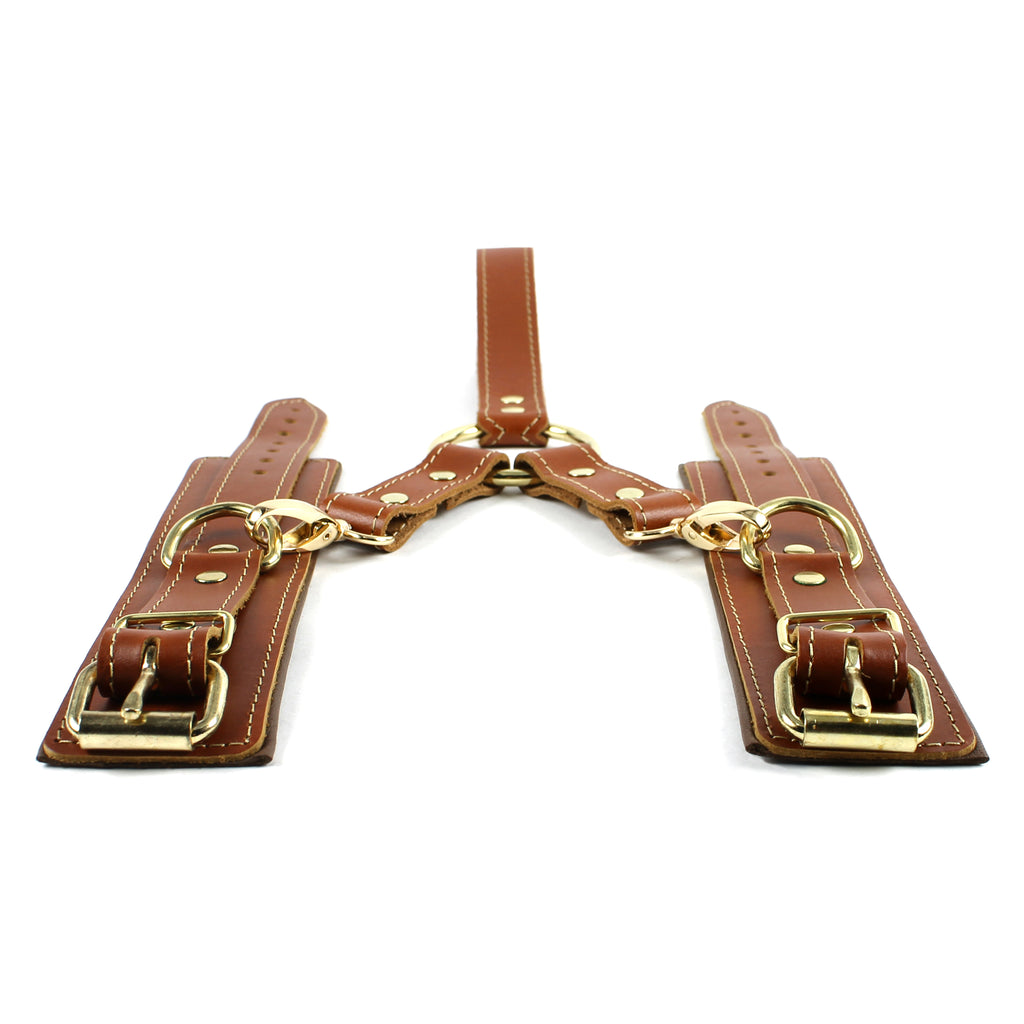 Leather Wrist Restraints with Handle for BDSM Hogtie Play | Fox Collection