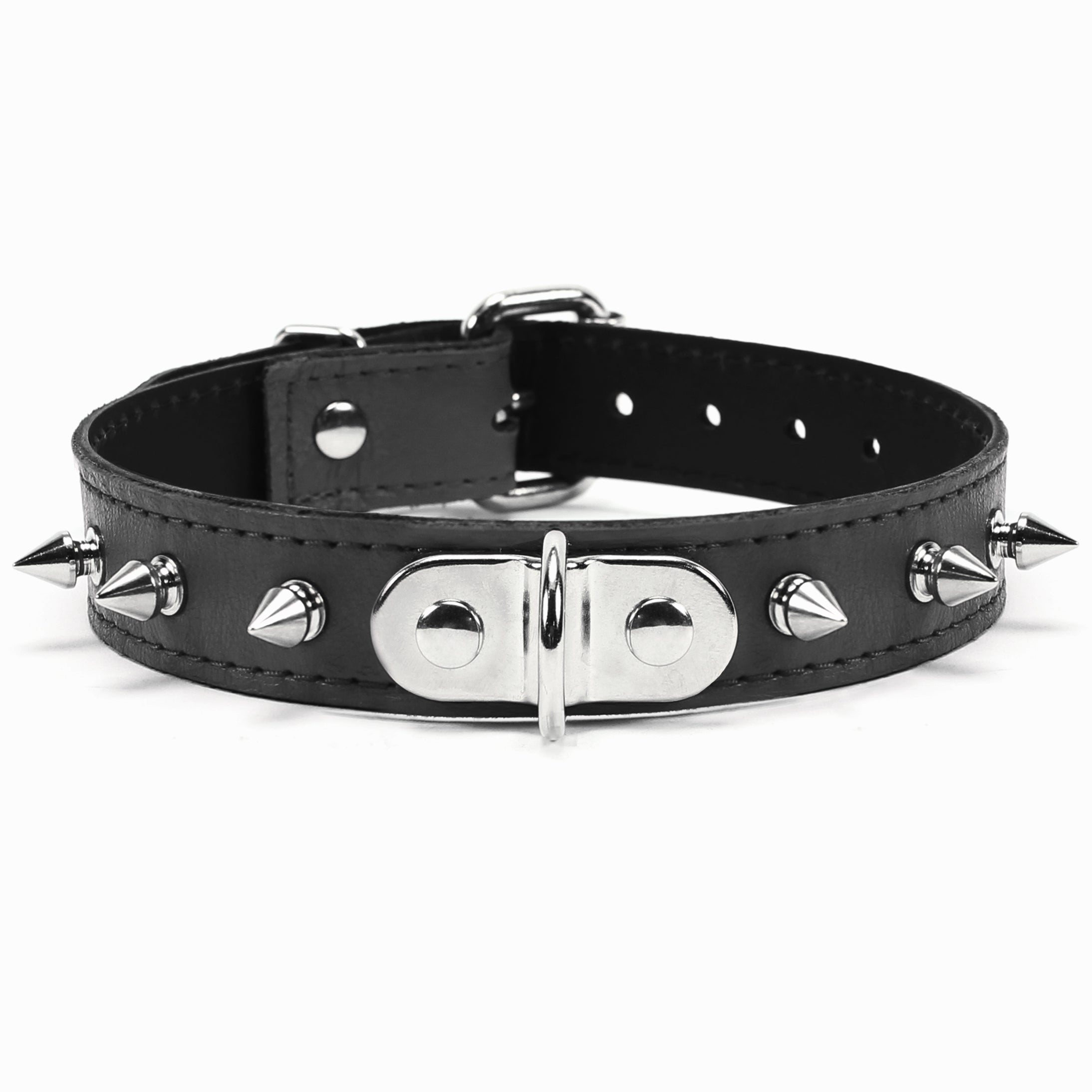 BDSM leather spiked collar and leash for men - choker o ring and removable  chain