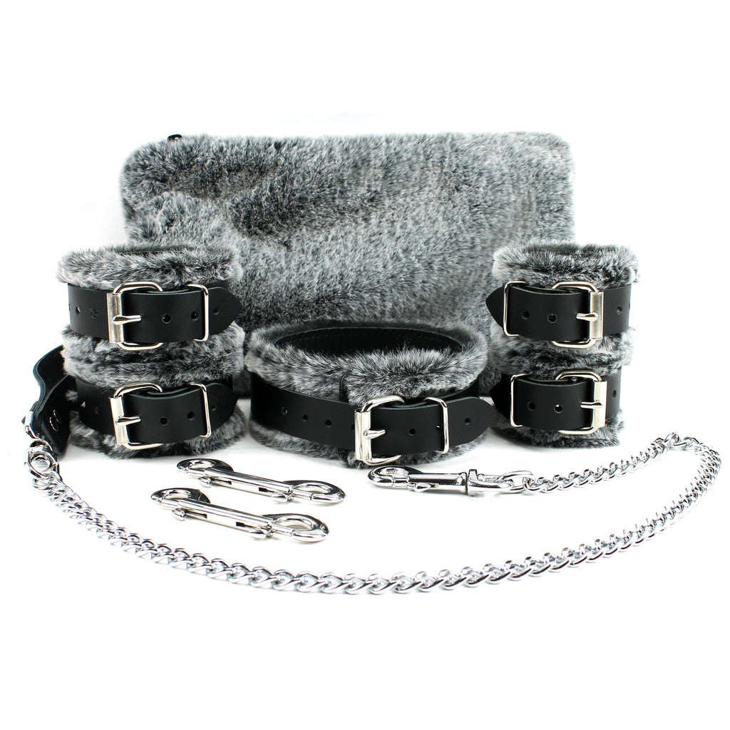 9-Piece Genuine Leather BDSM Restraint Set - Wrist & Ankle Cuffs, Chain Lead, Collar | IVO Collection