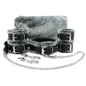 9-Piece Genuine Leather BDSM Restraint Set - Wrist & Ankle Cuffs, Chain Lead, Collar | IVO Collection
