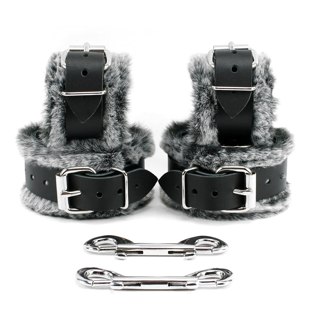 Wrist and Ankle Cuffs Set - Soft Genuine Leather & Faux Fur BDSM Bondage Gear | IVO Collection