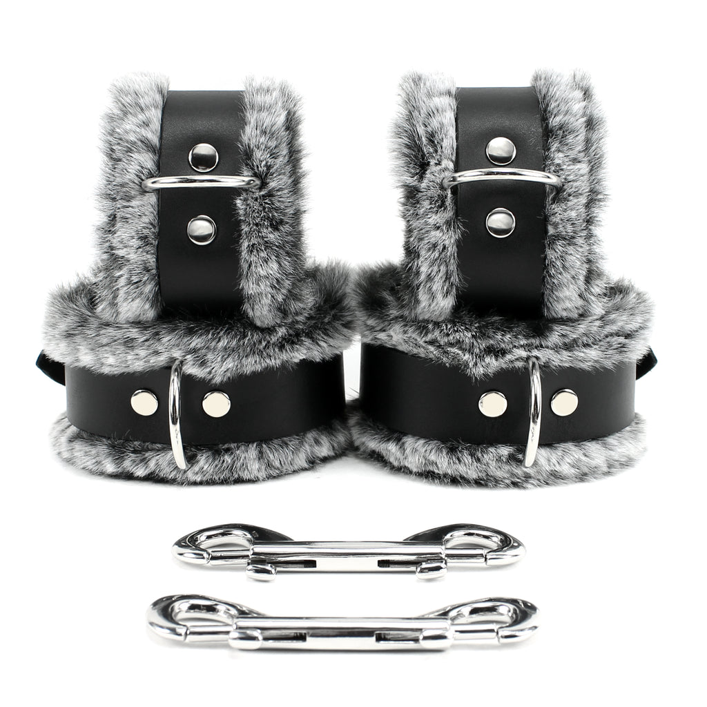 IVO Wrist Cuffs Ankle Cuffs Combo Soft Genuine Leather Faux Fur