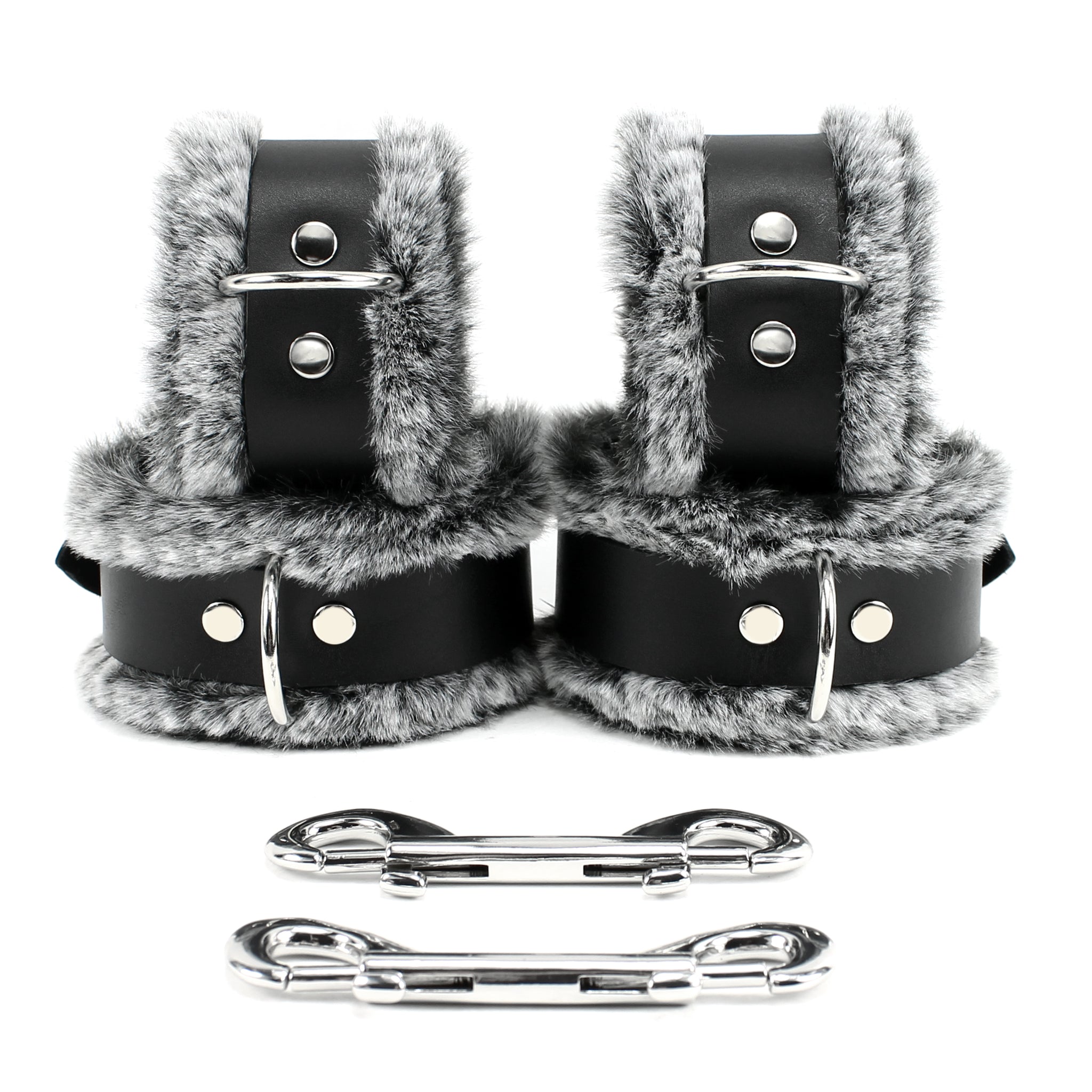 Wrist and Ankle Cuffs Set - Soft Genuine Leather & Faux Fur BDSM Bondage Gear | IVO Collection