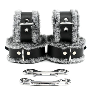 Wrist and Ankle Cuffs Set - Soft Genuine Leather & Faux Fur BDSM Bondage Gear | IVO Collection