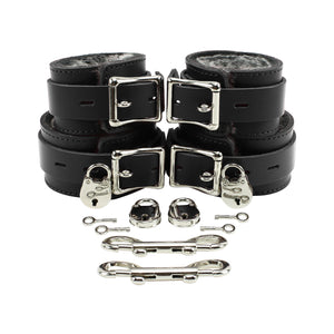 Bondage Fur Wrist & Ankle Cuffs Set with Hogtie - Sturdy Leather BDSM Restraints | Atlas Collection