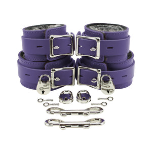 Bondage Fur Wrist & Ankle Cuffs Set with Hogtie - Sturdy Leather BDSM Restraints | Atlas Collection