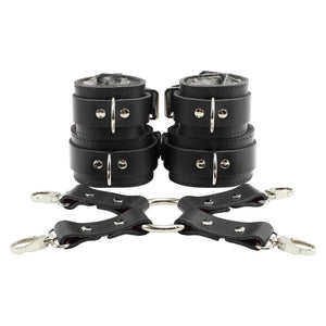 Bondage Fur Wrist & Ankle Cuffs Set with Hogtie - Sturdy Leather BDSM Restraints | Atlas Collection