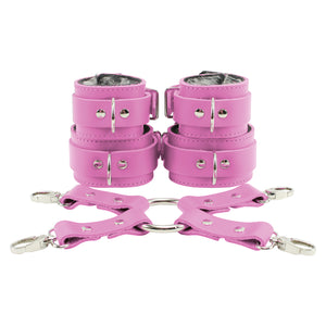 Bondage Fur Wrist & Ankle Cuffs Set with Hogtie - Sturdy Leather BDSM Restraints | Atlas Collection