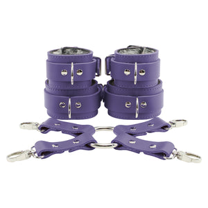 Bondage Fur Wrist & Ankle Cuffs Set with Hogtie - Sturdy Leather BDSM Restraints | Atlas Collection