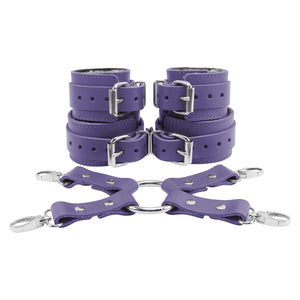 Bondage Fur Wrist & Ankle Cuffs Set with Hogtie - Sturdy Leather BDSM Restraints | Atlas Collection