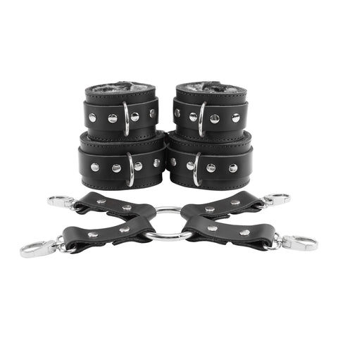 Atlas Fur Wrist and Ankle Cuffs Combo With Hogtie Sturdy Leather Restraints