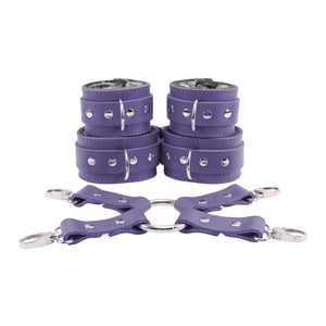 Bondage Fur Wrist & Ankle Cuffs Set with Hogtie - Sturdy Leather BDSM Restraints | Atlas Collection