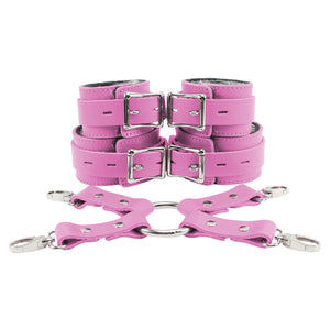 Bondage Fur Wrist & Ankle Cuffs Set with Hogtie - Sturdy Leather BDSM Restraints | Atlas Collection
