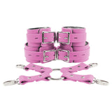 Bondage Fur Wrist & Ankle Cuffs Set with Hogtie - Sturdy Leather BDSM Restraints | Atlas Collection