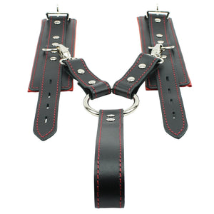 Lockable Soft Leather BDSM Hogtie Wrist Cuffs with Straps | Madison Collection