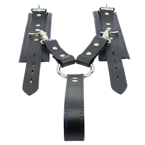 Lockable Soft Leather BDSM Hogtie Wrist Cuffs with Straps | Madison Collection