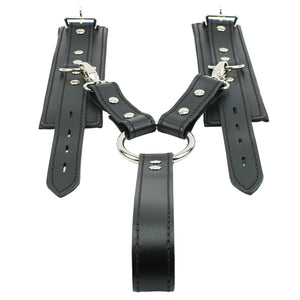 Lockable Soft Leather BDSM Hogtie Wrist Cuffs with Straps | Madison Collection