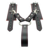 Lockable Soft Leather BDSM Hogtie Wrist Cuffs with Straps | Madison Collection