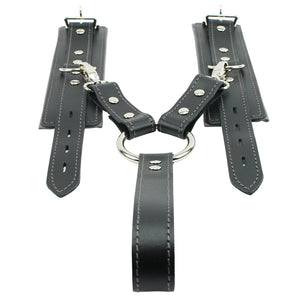 Lockable Soft Leather BDSM Hogtie Wrist Cuffs with Straps | Madison Collection
