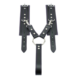 Lockable Soft Leather BDSM Hogtie Wrist Cuffs with Straps | Madison Collection
