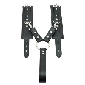 Lockable Soft Leather BDSM Hogtie Wrist Cuffs with Straps | Madison Collection