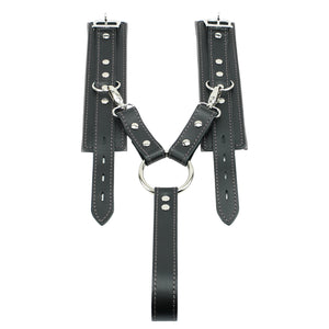 Lockable Soft Leather BDSM Hogtie Wrist Cuffs with Straps | Madison Collection