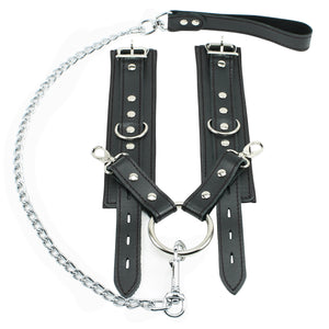 Lockable Chain Leash & Hogtie Wrist Cuffs - BDSM Restraint Set for Secure Bondage | Madison Collection
