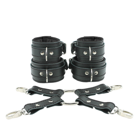 Madison Lockable Regular Wrist Ankle Cuffs Combo 4-Way Hogtie Soft Genuine Leather