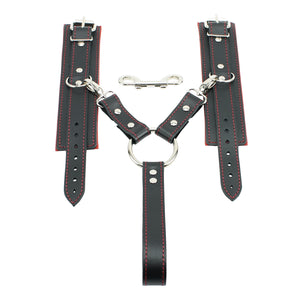 Lockable Soft Leather BDSM Hogtie Wrist Cuffs with Straps | Madison Collection