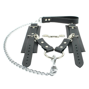 Lockable Chain Leash & Hogtie Wrist Cuffs - BDSM Restraint Set for Secure Bondage | Madison Collection