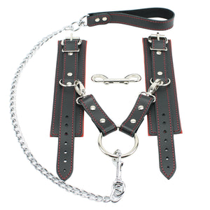 Lockable Chain Leash & Hogtie Wrist Cuffs - BDSM Restraint Set for Secure Bondage | Madison Collection