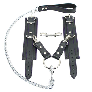 Lockable Chain Leash & Hogtie Wrist Cuffs - BDSM Restraint Set for Secure Bondage | Madison Collection