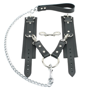 Lockable Chain Leash & Hogtie Wrist Cuffs - BDSM Restraint Set for Secure Bondage | Madison Collection