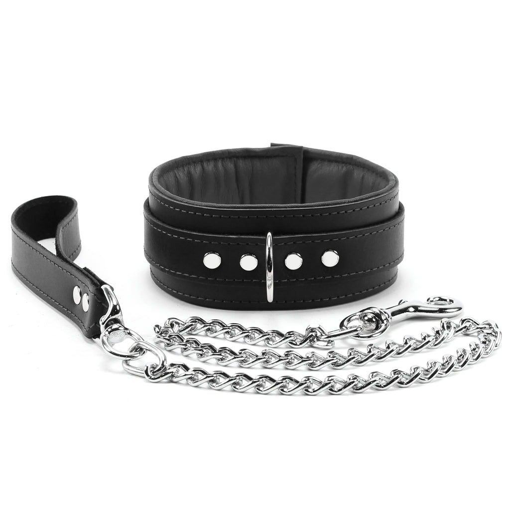 Premium Full Grain Leather BDSM Collar and Leash - Soft Padded Restraint Set | Madison Collection
