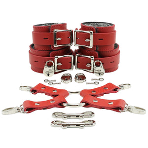 Bondage Fur Wrist & Ankle Cuffs Set with Hogtie - Sturdy Leather BDSM Restraints | Atlas Collection