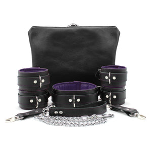 Madison Leather BDSM Collar and Cuff Set - Full Grain, Handmade with Chain Leash | Madison Collection