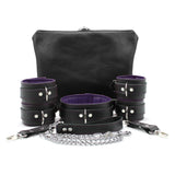 Madison Leather BDSM Collar and Cuff Set - Full Grain, Handmade with Chain Leash | Madison Collection