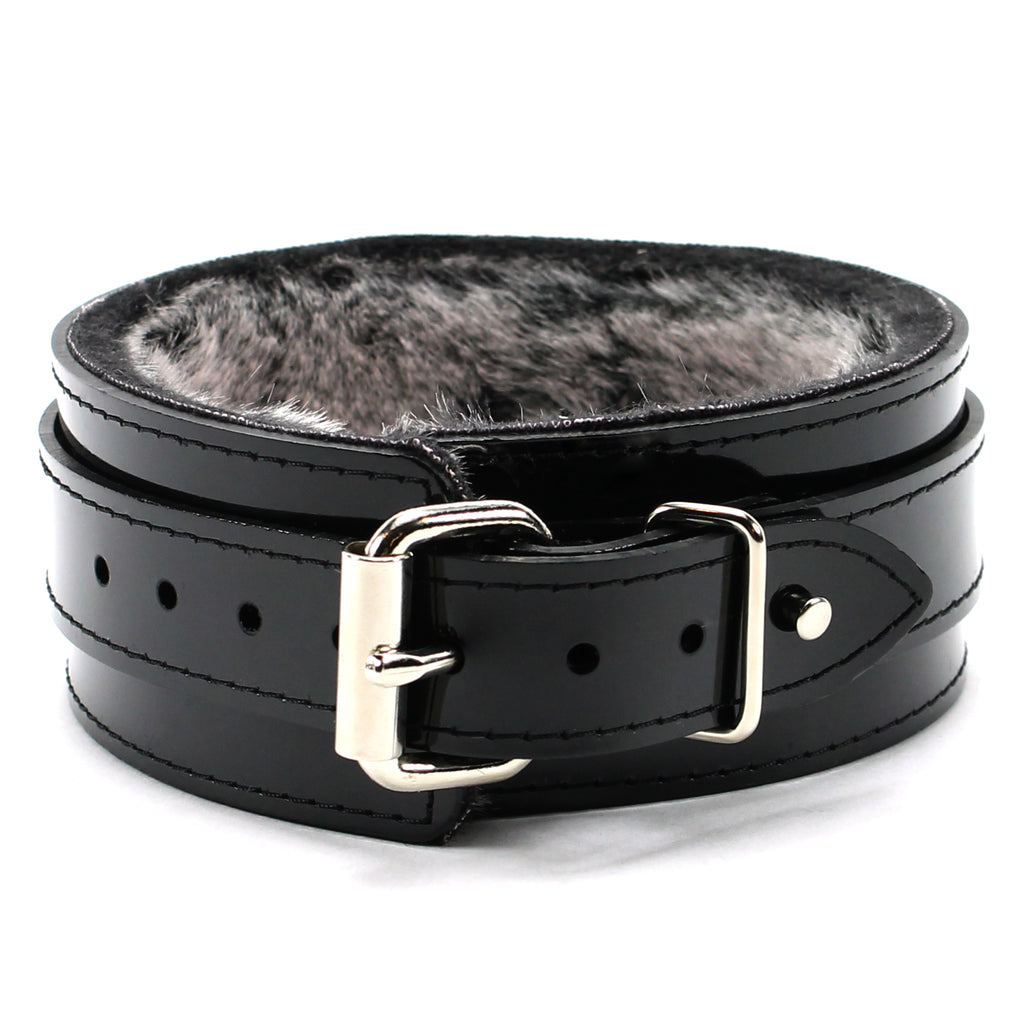 Vegan Leather BDSM Collar with 2" Chinchilla Faux Fur Lining | Ramos Collection